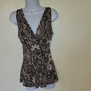 Body Central Brown Floral V-Neck Sleeveless Camisole